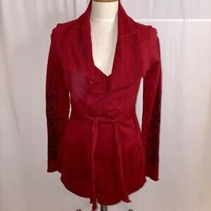 Lucky Brand Y2K Vintage Red Cardigan Sweatshirt Tie Waist- Size Small